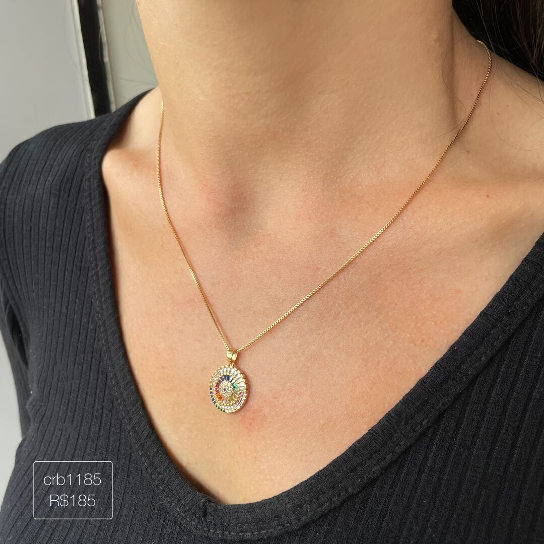 Colar Olho Grego Redondo Rainbow 50Cm